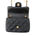 Chanel Chain Shoulder Bag Mini Quilted CC Logo Lambskin Black — view 6