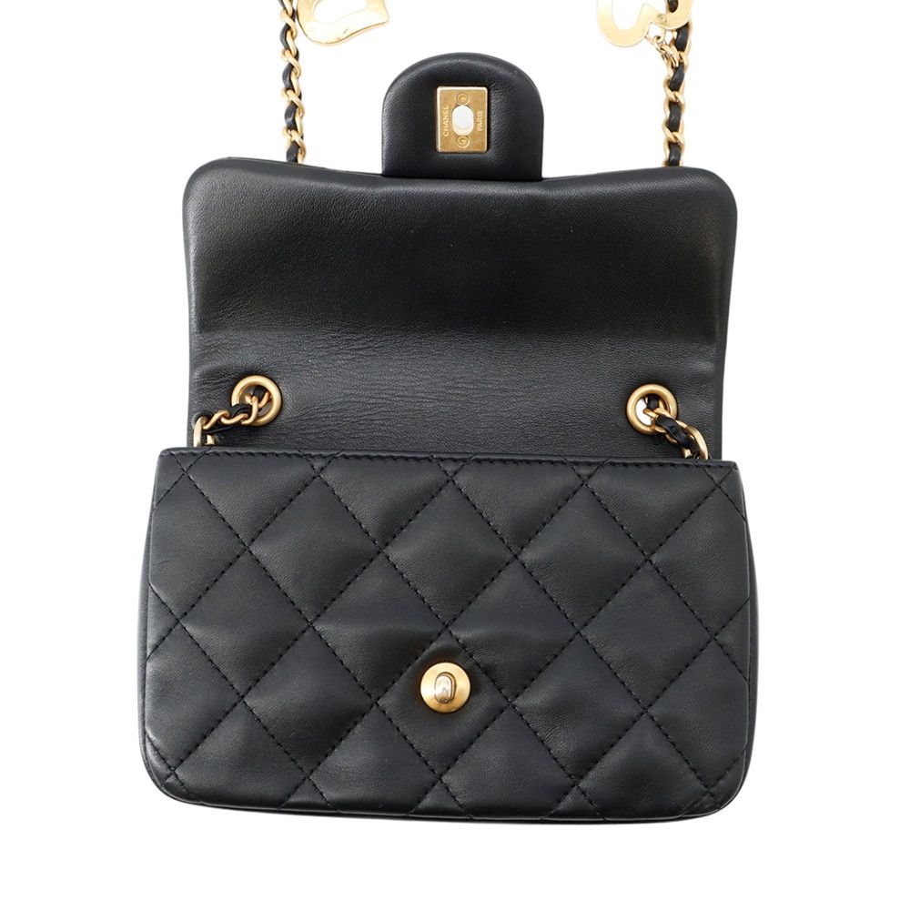 Chanel Chain Shoulder Bag Mini Quilted CC Logo Lambskin Black — view 6