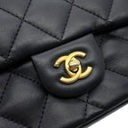 Chanel Chain Shoulder Bag Mini Quilted CC Logo Lambskin Black — view 7