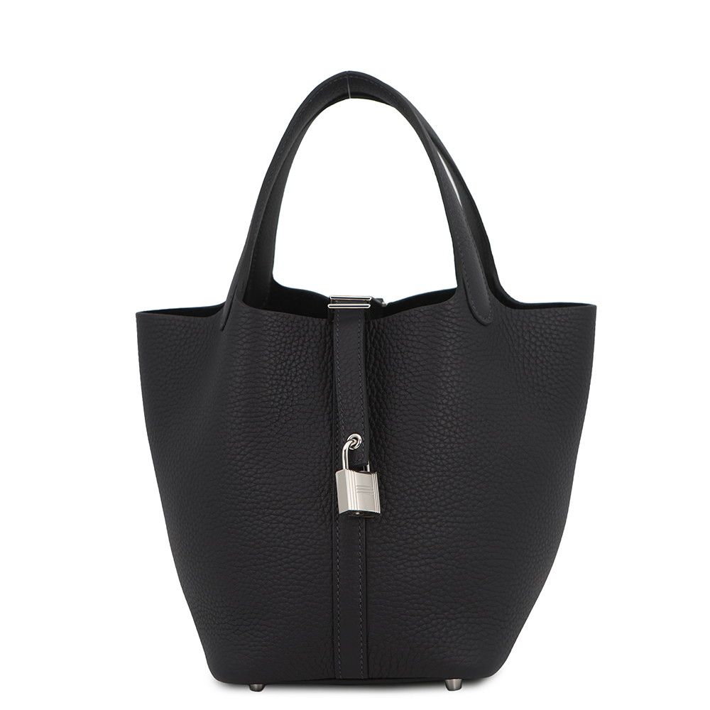 Hermes Handbag Picotin Lock PM Canvas Silver Taurillon Clemence Tote