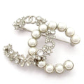 Chanel Brooch CC Logo Silver Clear