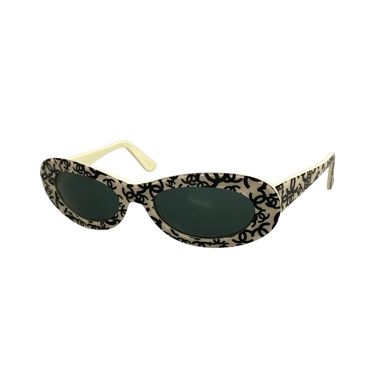 Chanel Sunglasses Dark Gray Ivory Black Vintage CC Logo Eyewear