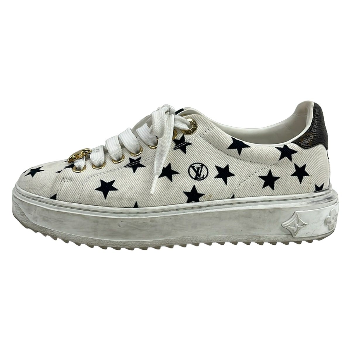 Louis Vuitton Sneakers 35.5 Time Out Line Star Print White Black Brown Monogram