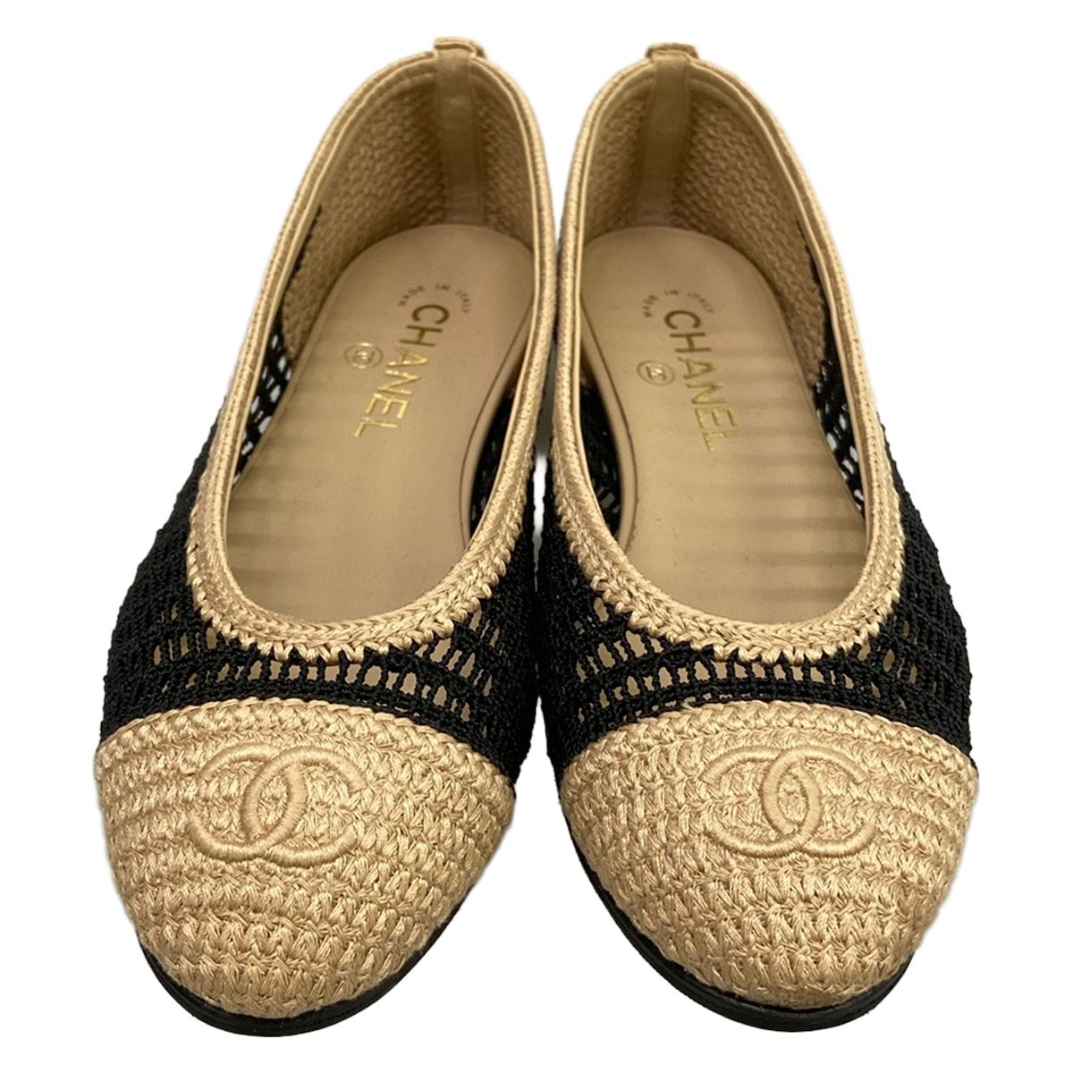 Chanel Flat Shoes 38 C Black Beige CC Logo — view 5
