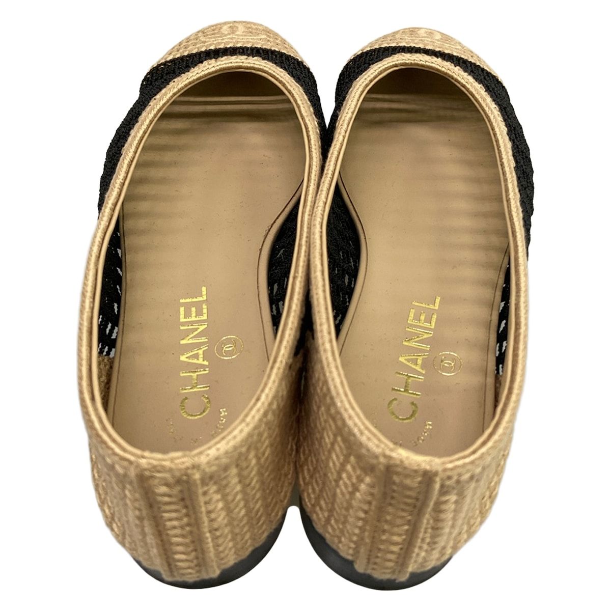 Chanel Flat Shoes 38 C Black Beige CC Logo — view 7