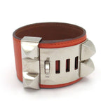 Hermes Bracelet Medallion Collier de Chien Leather Orange Silver Studs — view 7