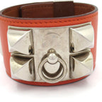 Hermes Bracelet Medallion Collier de Chien Leather Orange Silver Studs — view 2