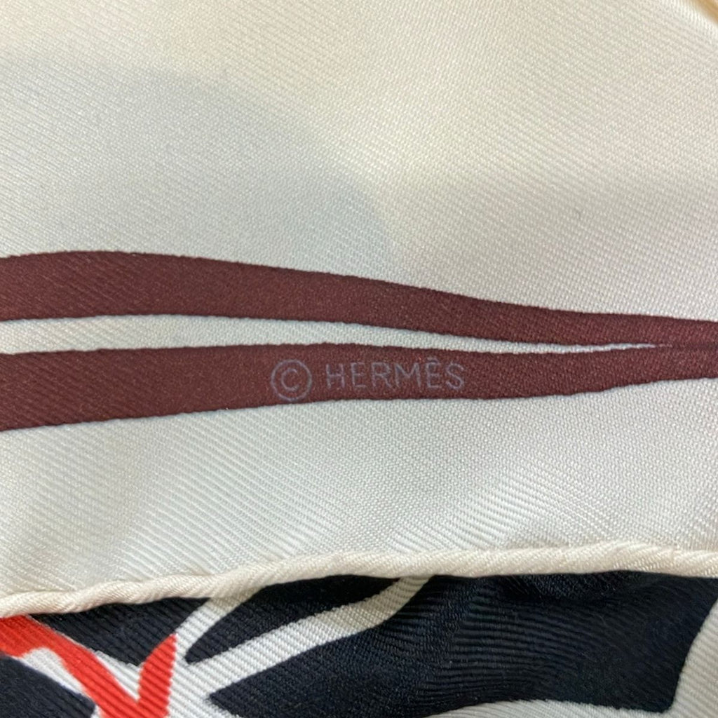 Hermes Scarf Pointie Ivory Orange Multi Caleche Elastique Silk — view 3