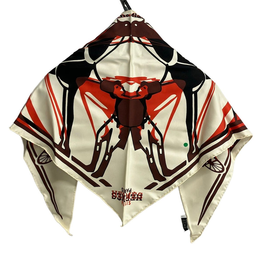 Hermes Scarf Pointie Ivory Orange Multi Caleche Elastique Silk — view 2