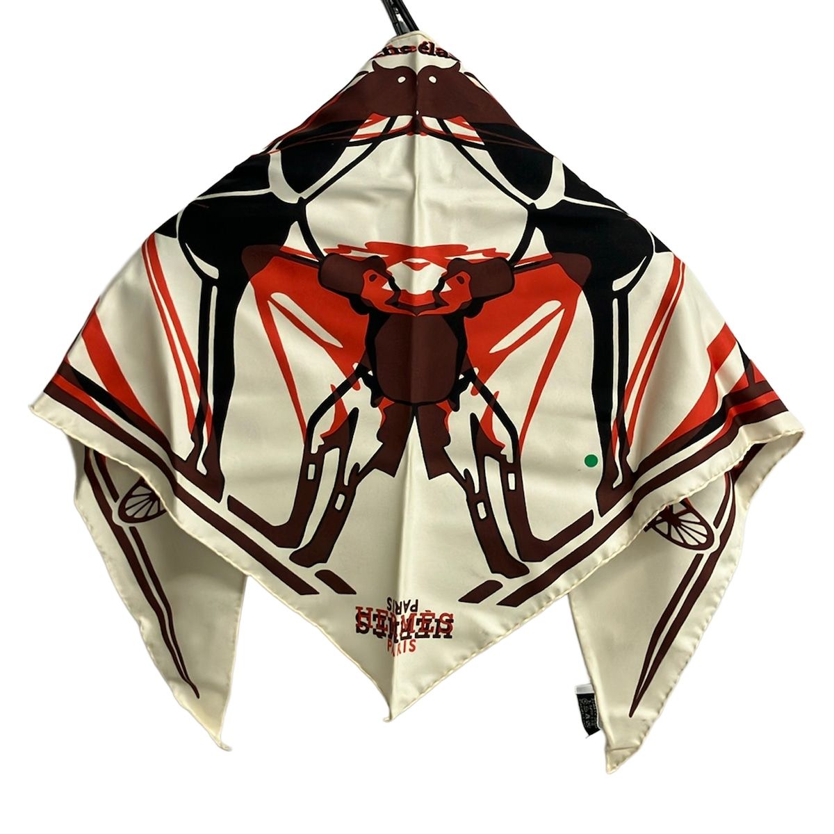 Hermes Scarf Pointie Ivory Orange Multi Caleche Elastique Silk — view 2