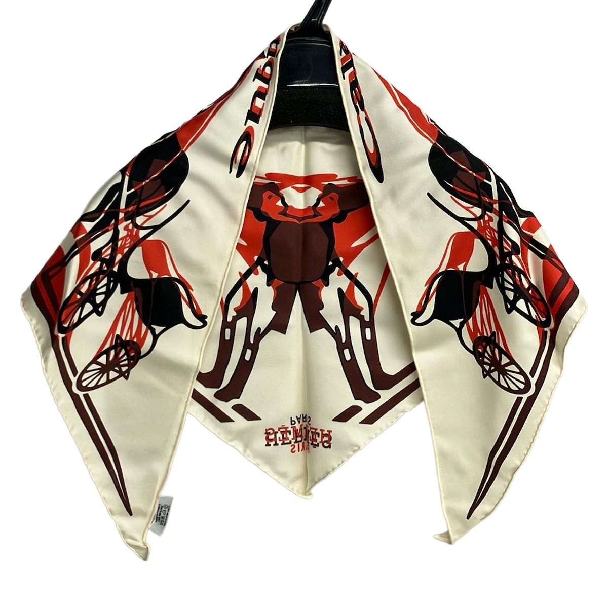 Hermes Scarf Pointie Ivory Orange Multi Caleche Elastique Silk