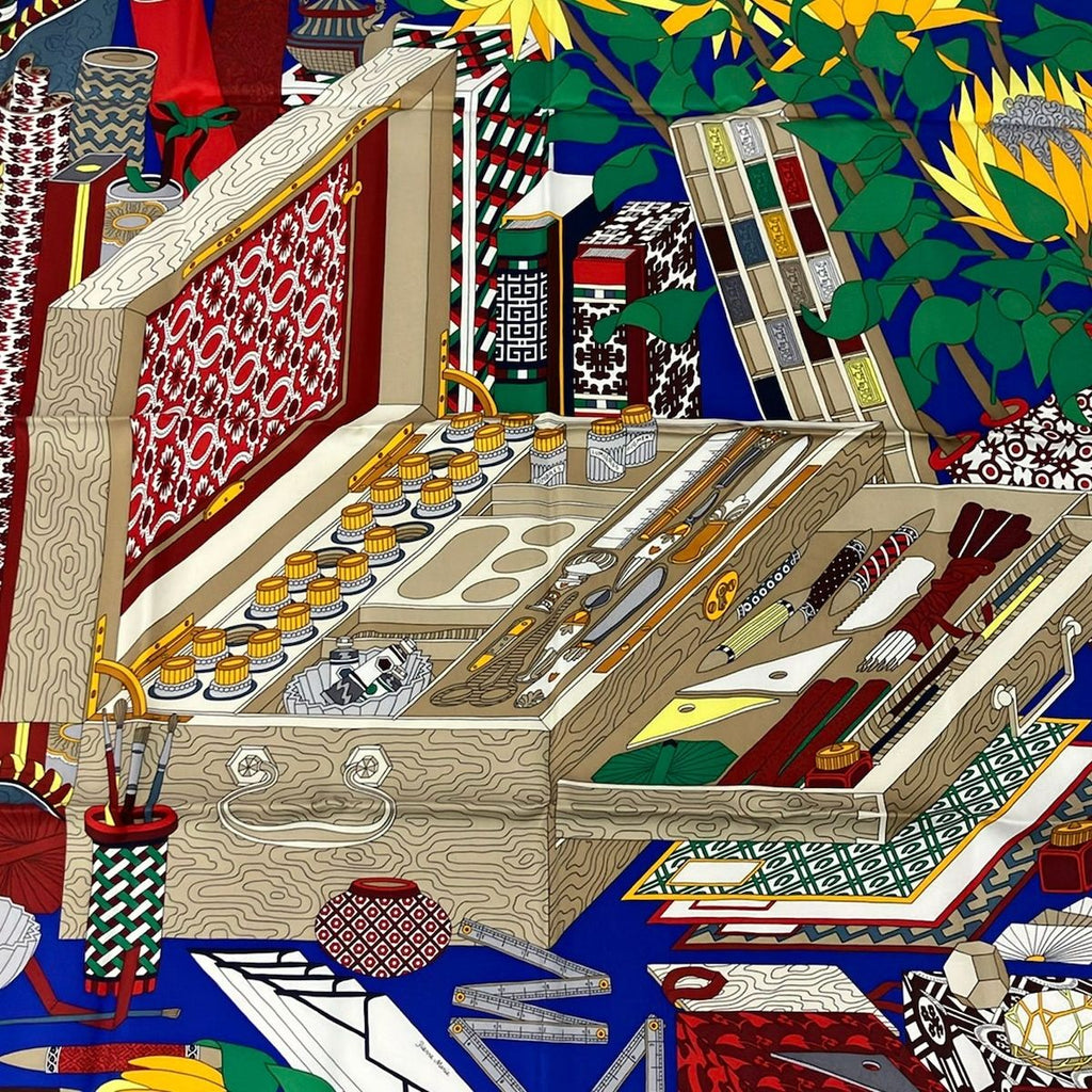 Hermes Scarf Carre 90 Blue Multi les Tresors D'un Artiste Silk — view 4