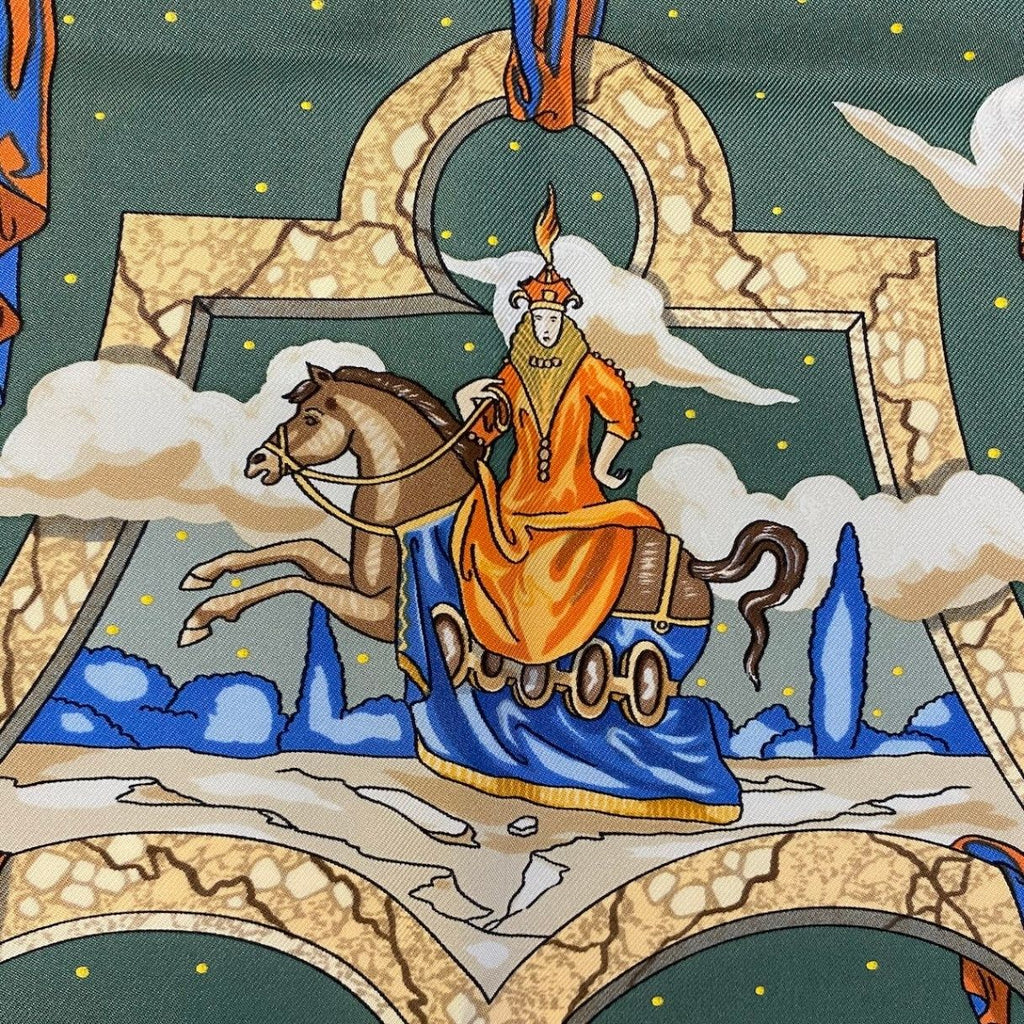 Hermes Carre 90 Cavaliers Des Nuages Scarf Green Silk — view 4