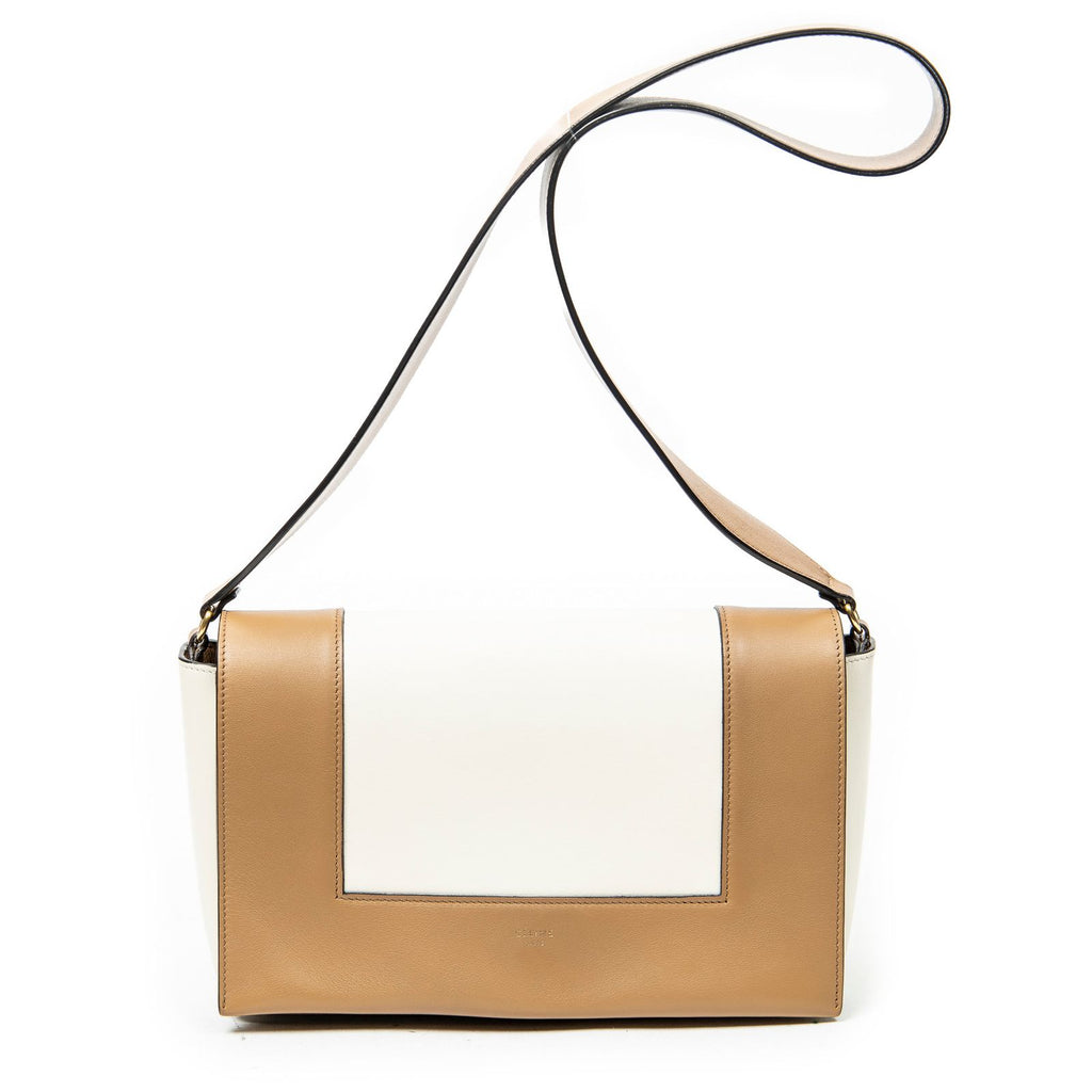 Celine Frame Cross Belt Bag Tan Ivory Calfskin Leather