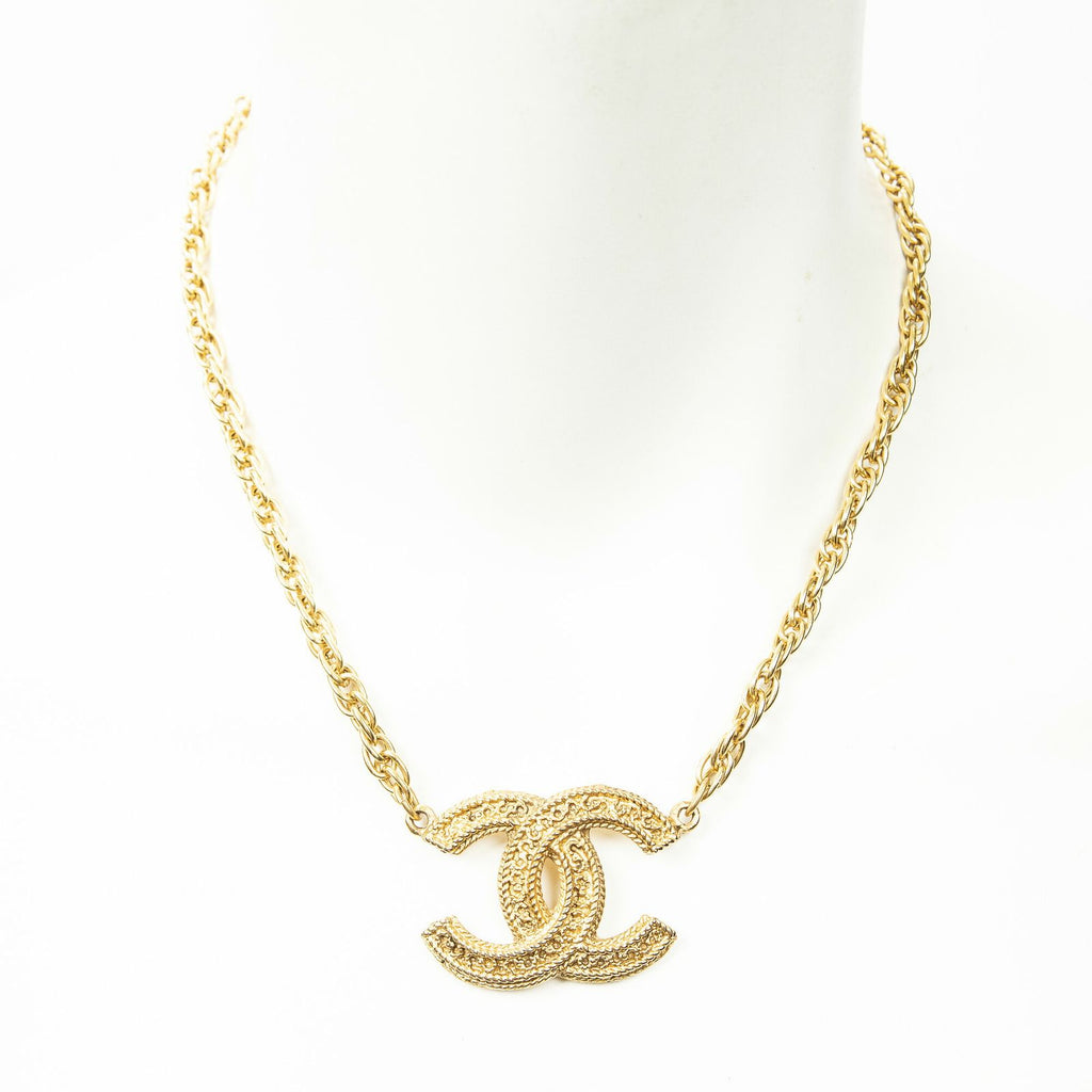 Chanel CC Logo Pendant Chain Necklace Gold Plated