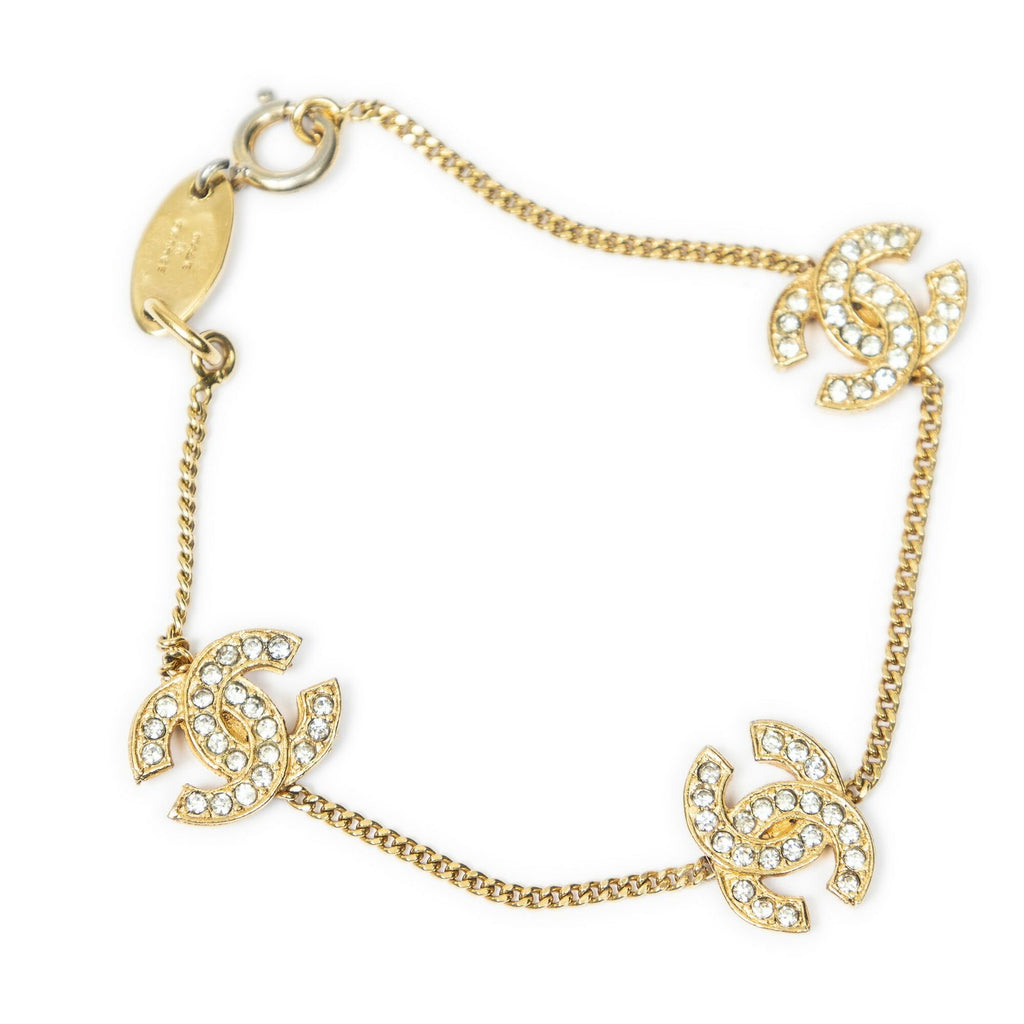 Chanel CC Rhinestone Bracelet Gold Plated