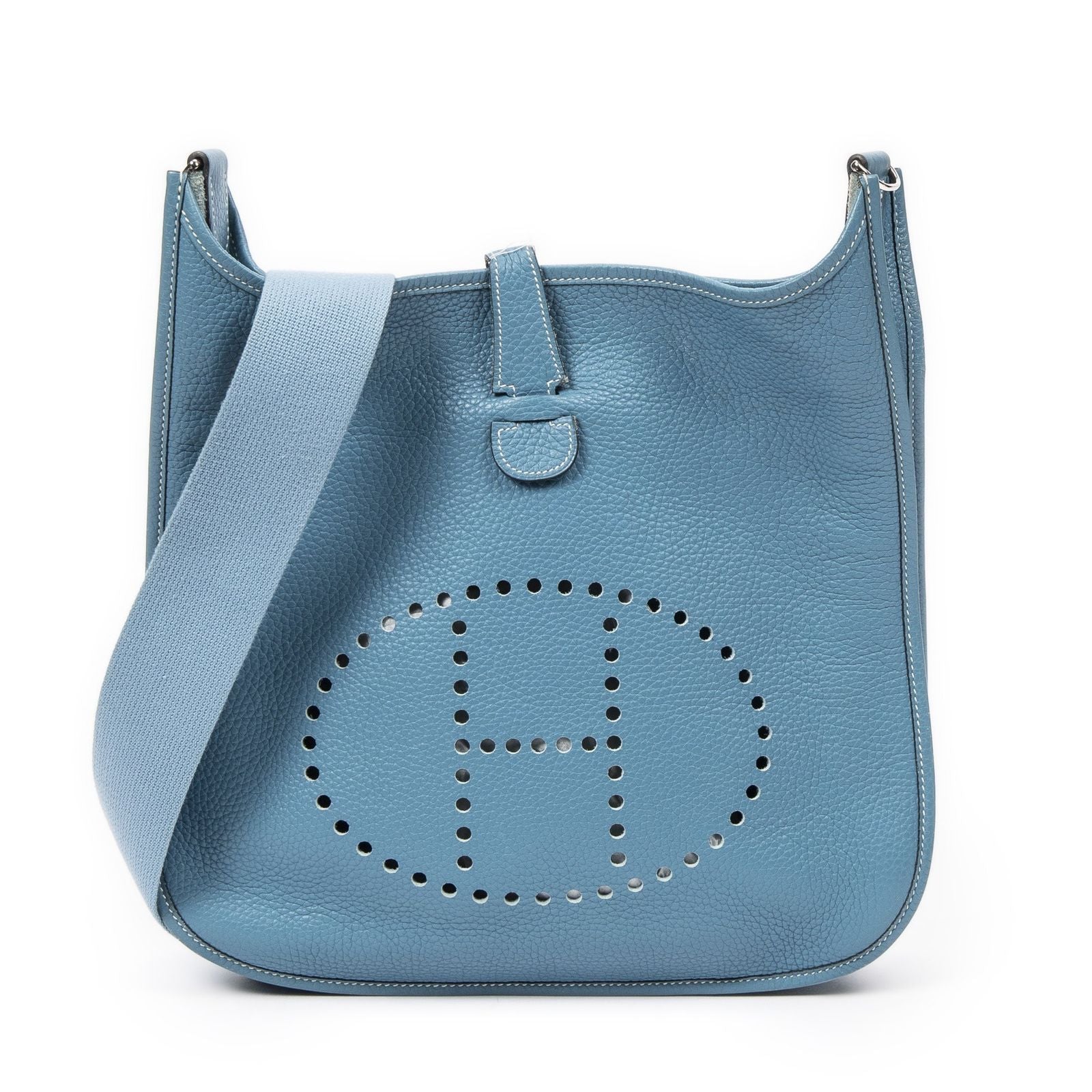 Hermes Evelyne II Blue Jeans Clemence Leather