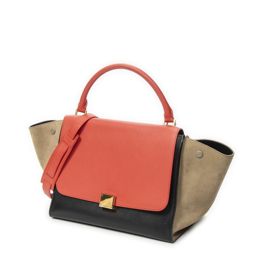 Celine Midi Trapeze Red Beige Black Calfskin Leather Messenger — view 2