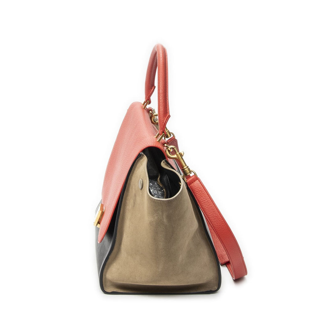 Celine Midi Trapeze Red Beige Black Calfskin Leather Messenger — view 3