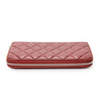 Chanel Timeless Zip Around Wallet Red Quilted Lambskin Leather — view 3