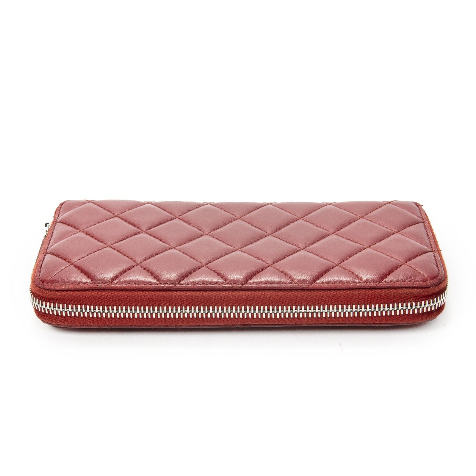 Chanel Timeless Zip Around Wallet Red Quilted Lambskin Leather — view 3