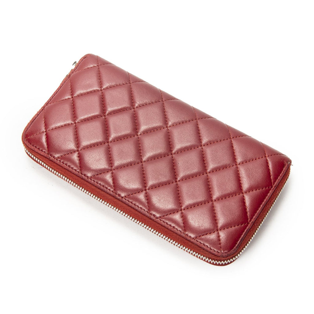 Chanel Timeless Zip Around Wallet Red Quilted Lambskin Leather — view 2