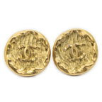 Chanel CC Logo Round Clip Type Earrings Gold Plated