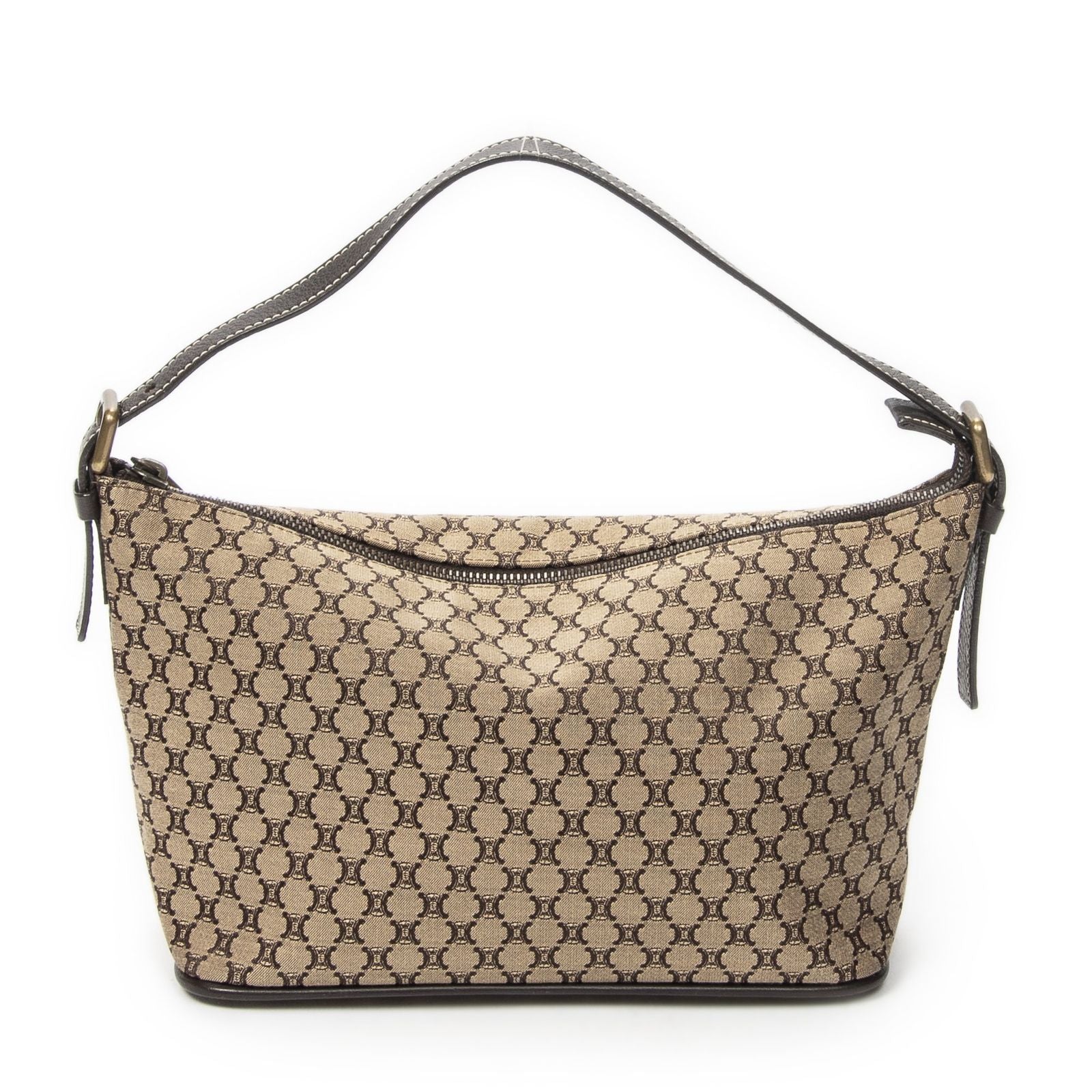 Celine Vintage Mini Zip Hobo Beige Macadam Canvas — view 5