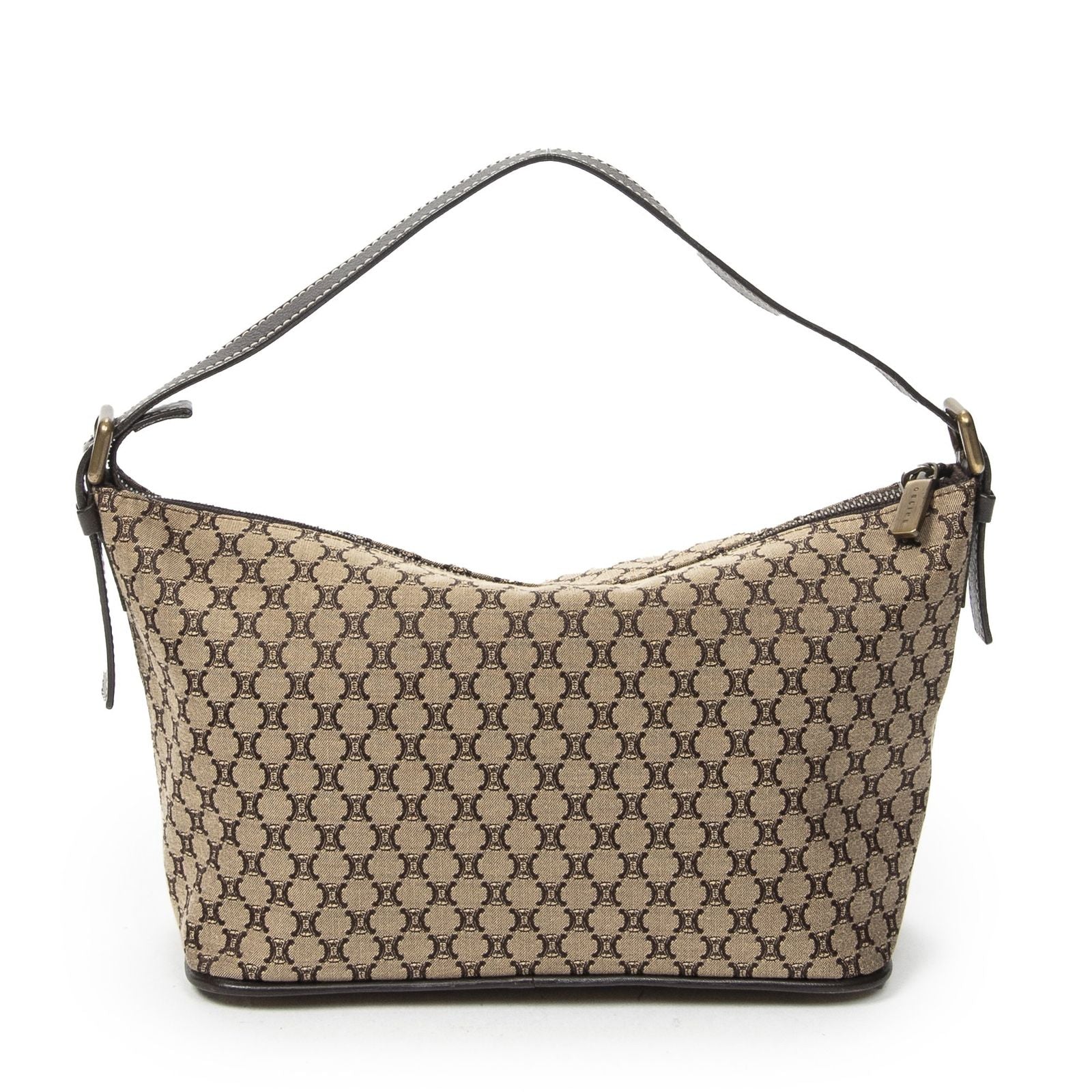 Celine Vintage Mini Zip Hobo Beige Macadam Canvas