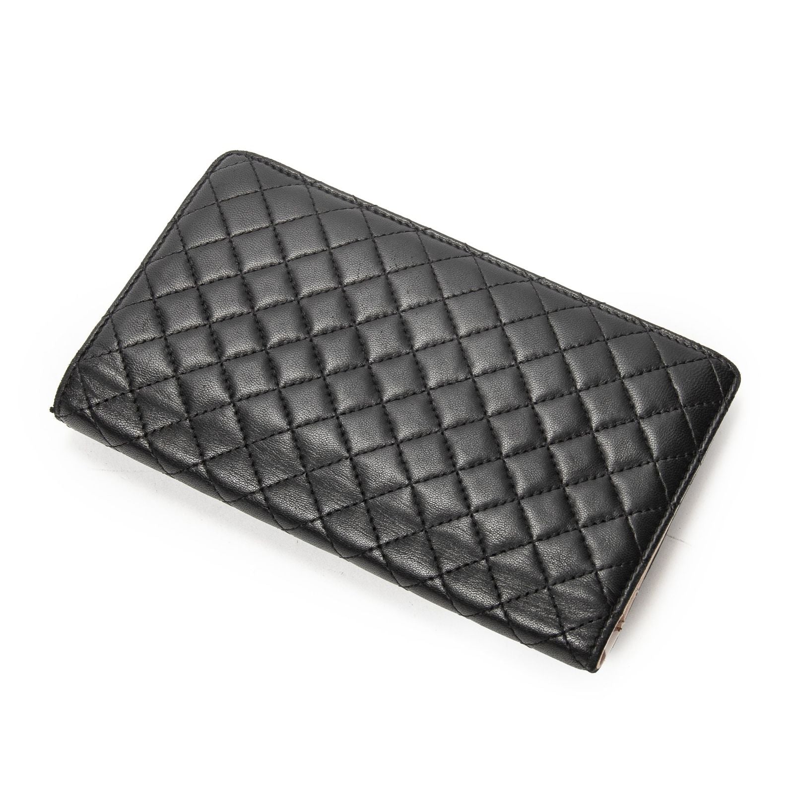 Chanel CC Vertical L Yen Wallet Black Light Pink Quilted Lambskin Leather — view 2