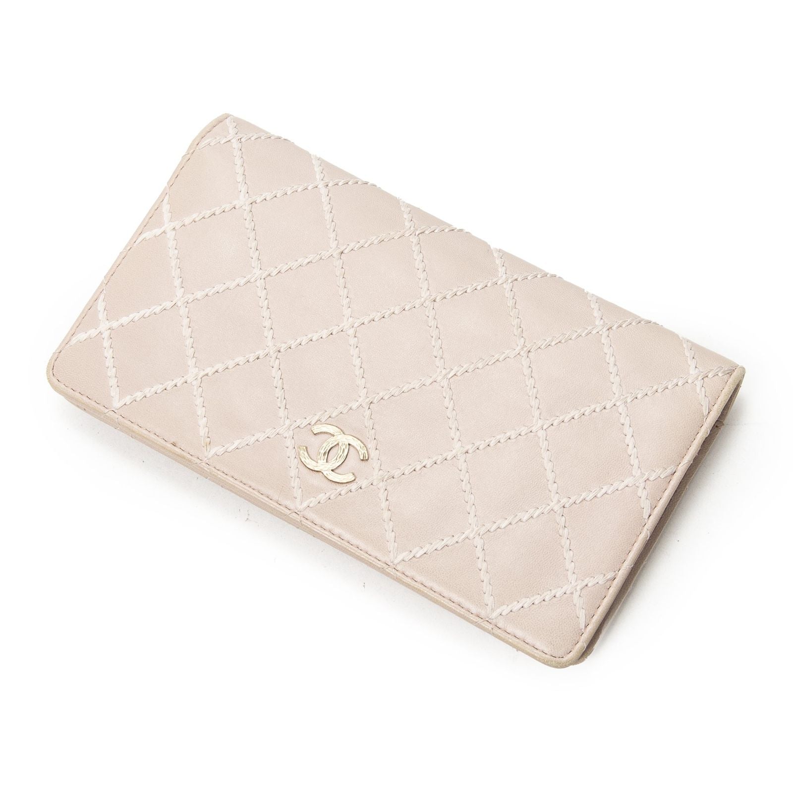 Chanel CC Wild Stitch L Yen Wallet Light Pink Quilted Lambskin Leather
