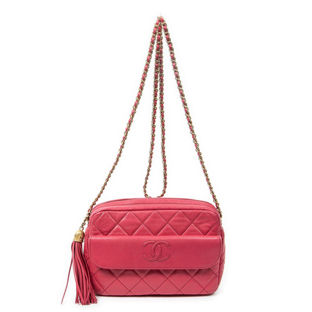 Chanel CC Logo Fringe Chain Shoulder Fuchsia Pink Quilted Lambskin Leather