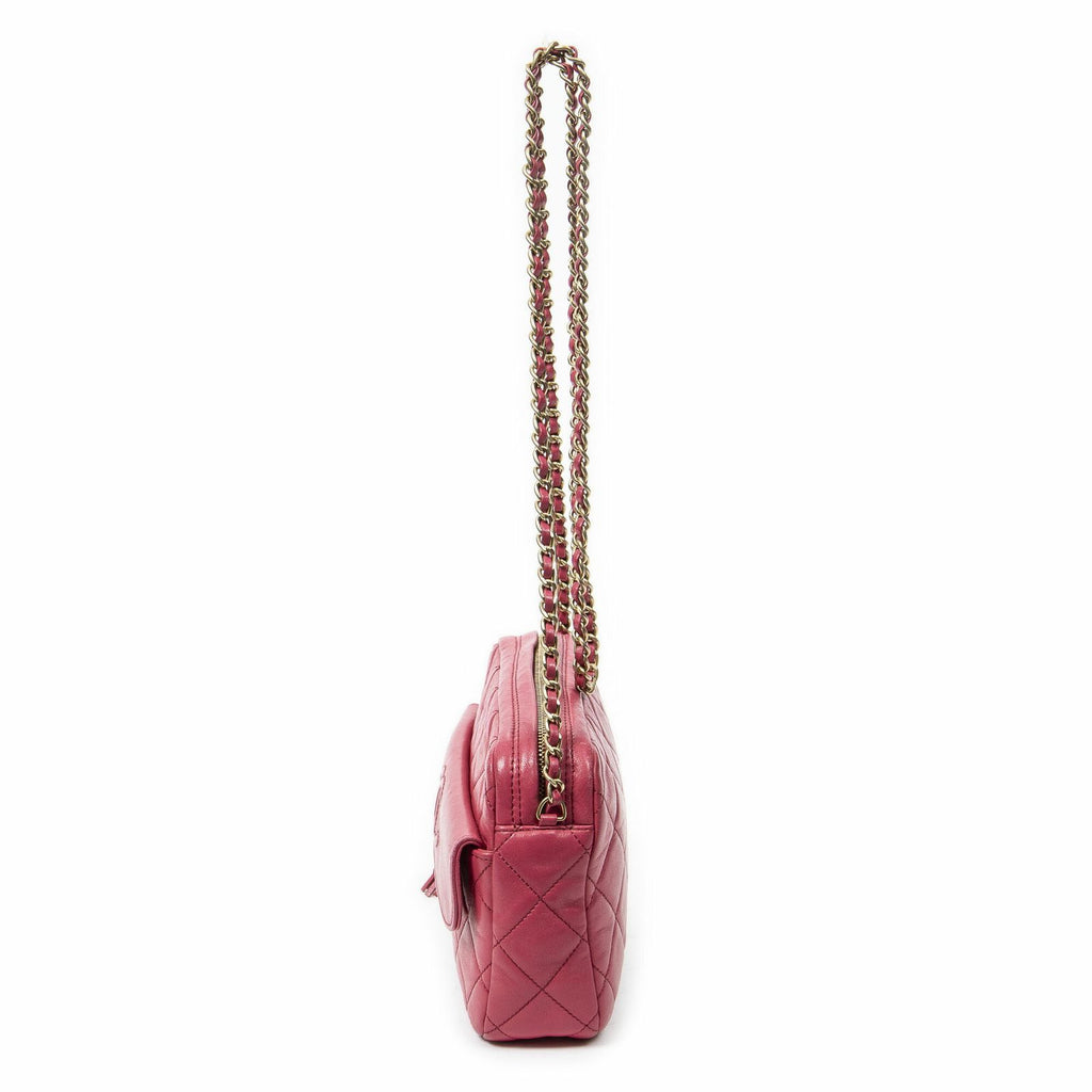 Chanel CC Logo Fringe Chain Shoulder Fuchsia Pink Quilted Lambskin Leather — view 3