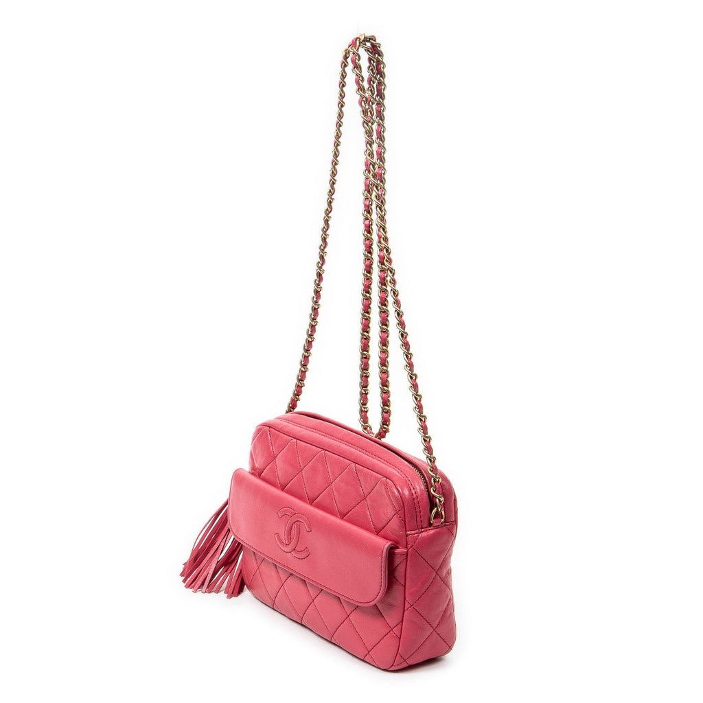 Chanel CC Logo Fringe Chain Shoulder Fuchsia Pink Quilted Lambskin Leather — view 2