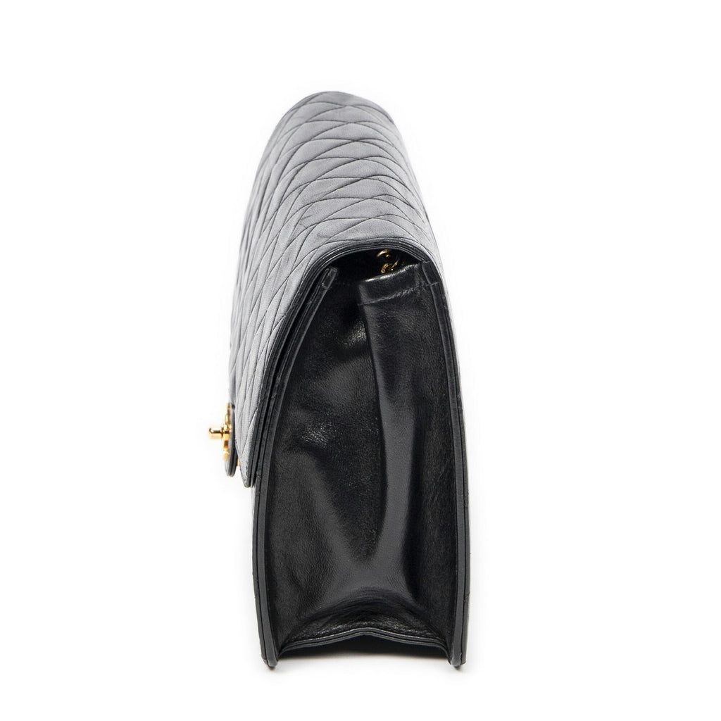 Chanel Vintage Pushlock Straight Flap Black Quilted Lambskin Leather — view 3