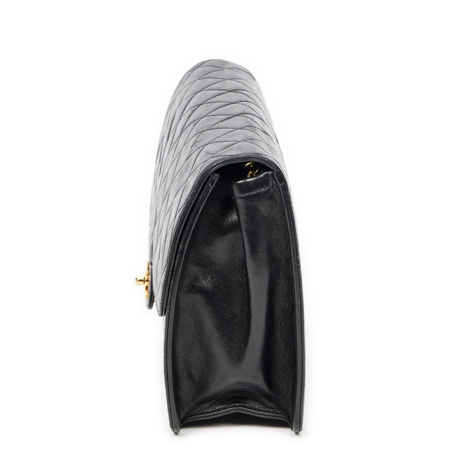 Chanel Vintage Pushlock Straight Flap Black Quilted Lambskin Leather — view 3