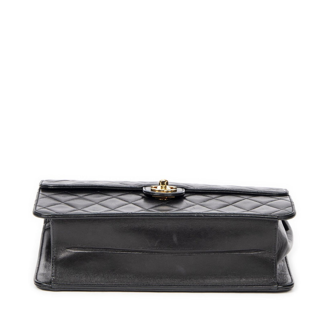 Chanel Vintage Pushlock Straight Flap Black Quilted Lambskin Leather — view 6