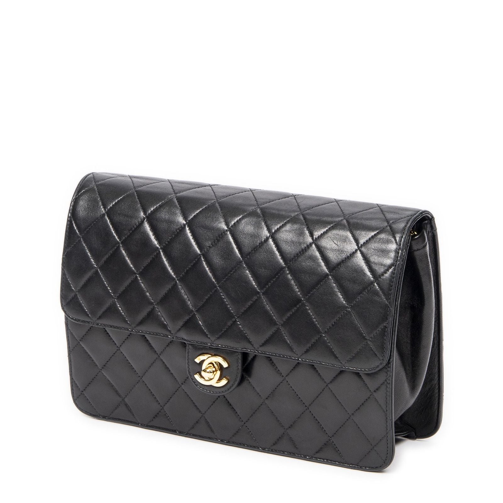 Chanel Vintage Pushlock Straight Flap Black Quilted Lambskin Leather — view 2