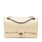 Chanel Large 2.55 Laish Gold Quilted Distressed Caviar Leather Handbag
