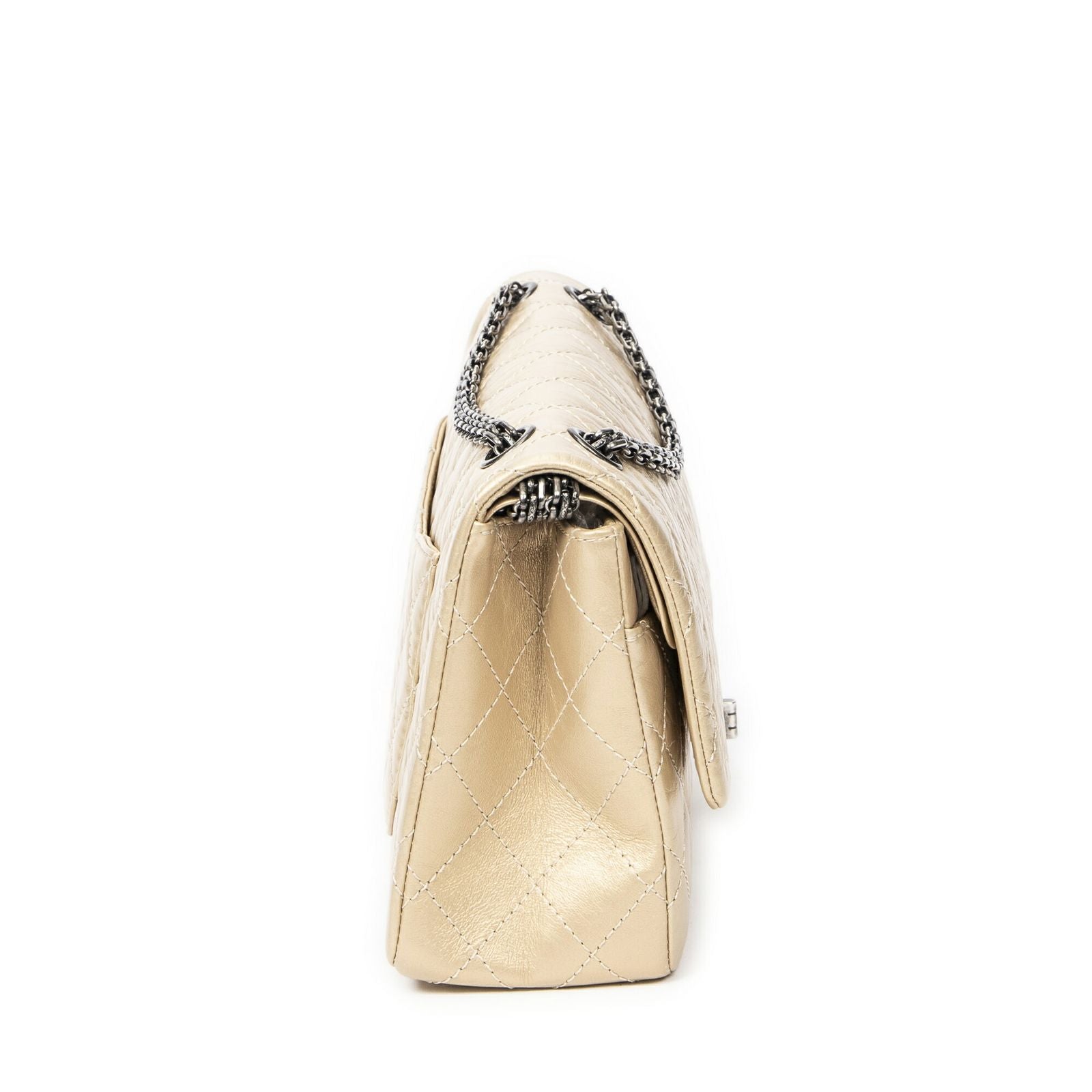Chanel Large 2.55 Laish Gold Quilted Distressed Caviar Leather Handbag — view 4