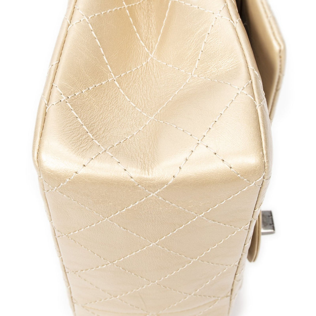 Chanel Large 2.55 Laish Gold Quilted Distressed Caviar Leather Handbag — view 8