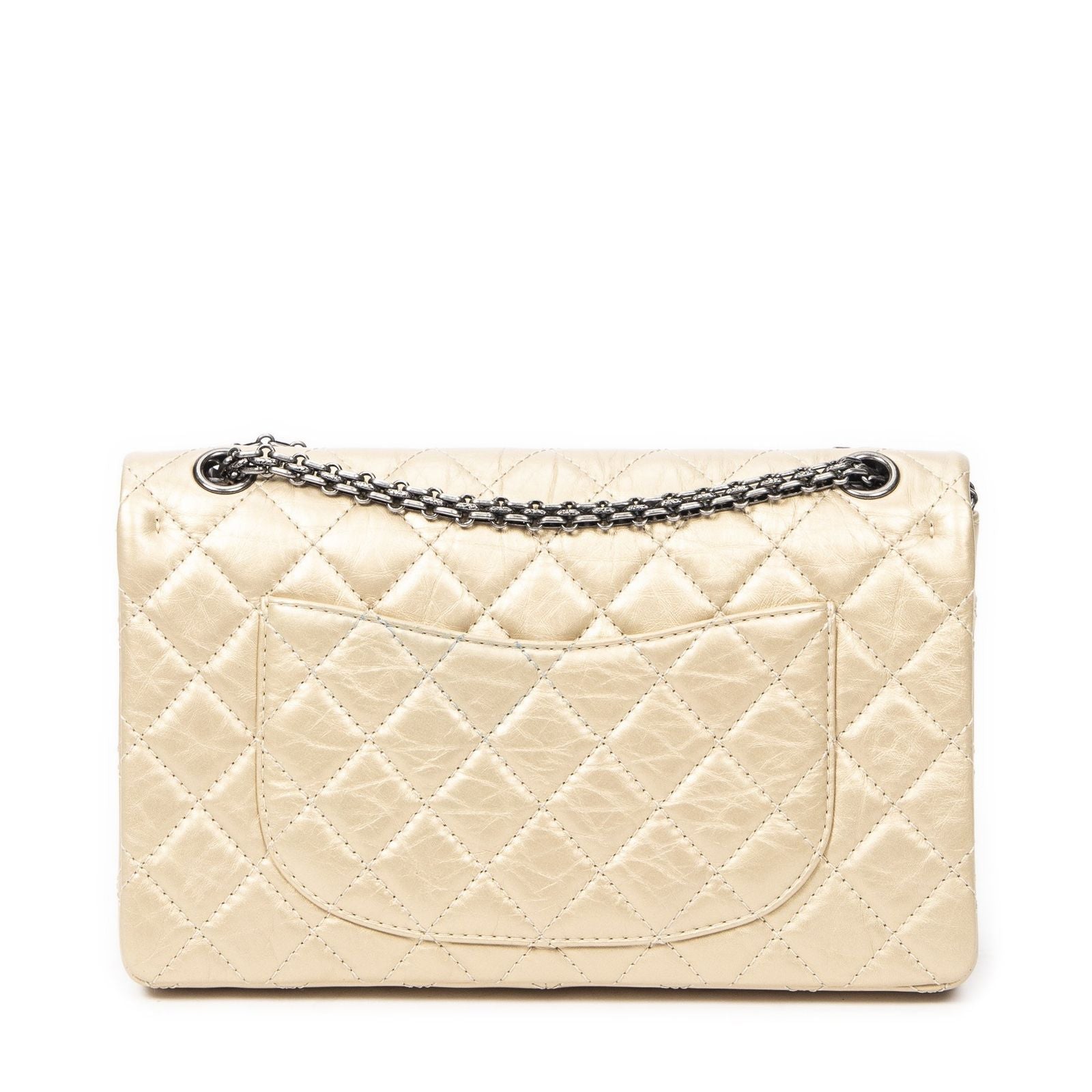 Chanel Large 2.55 Laish Gold Quilted Distressed Caviar Leather Handbag — view 5