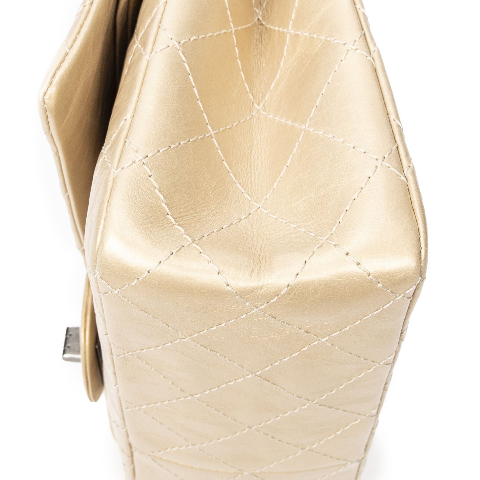 Chanel Large 2.55 Laish Gold Quilted Distressed Caviar Leather Handbag — view 7
