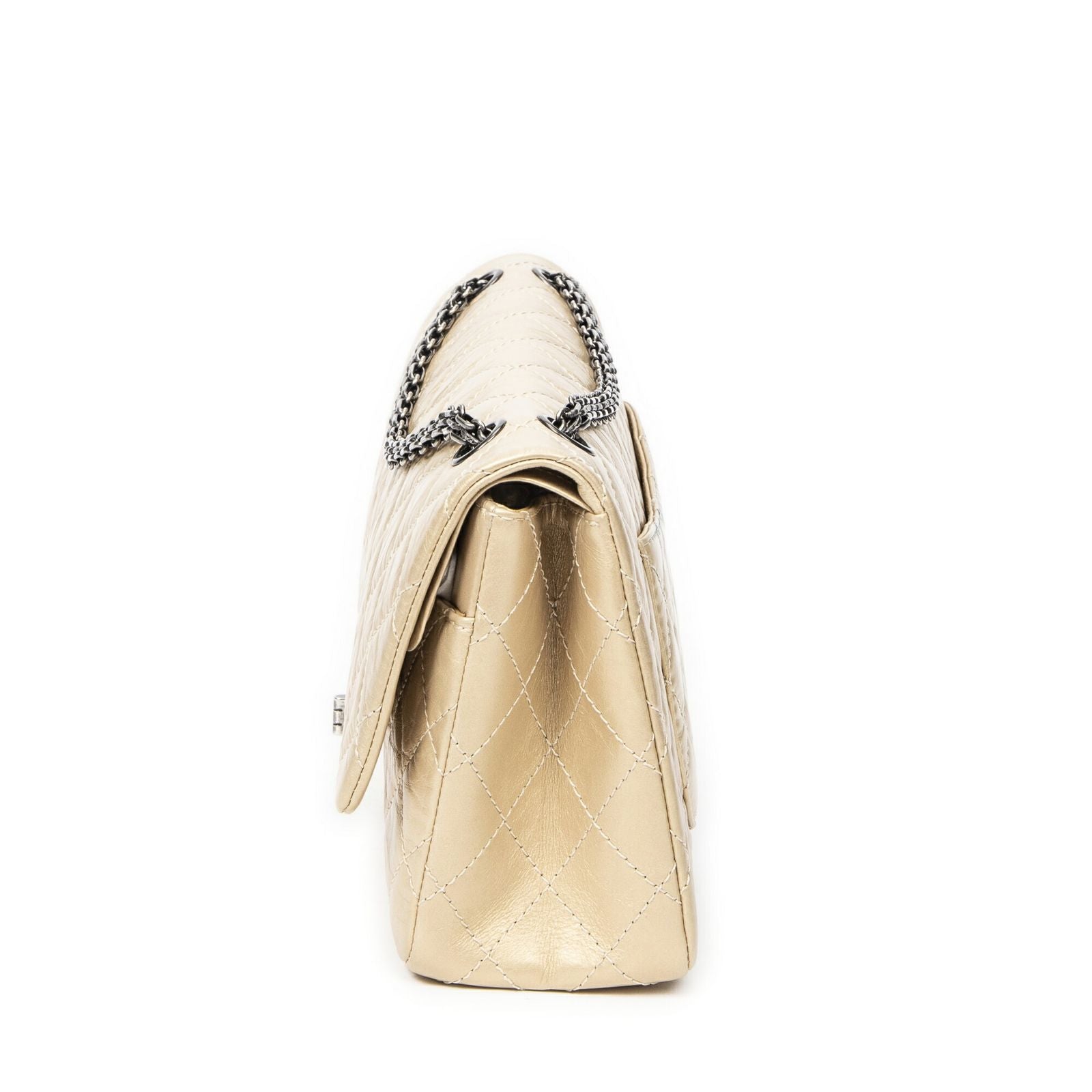 Chanel Large 2.55 Laish Gold Quilted Distressed Caviar Leather Handbag — view 3