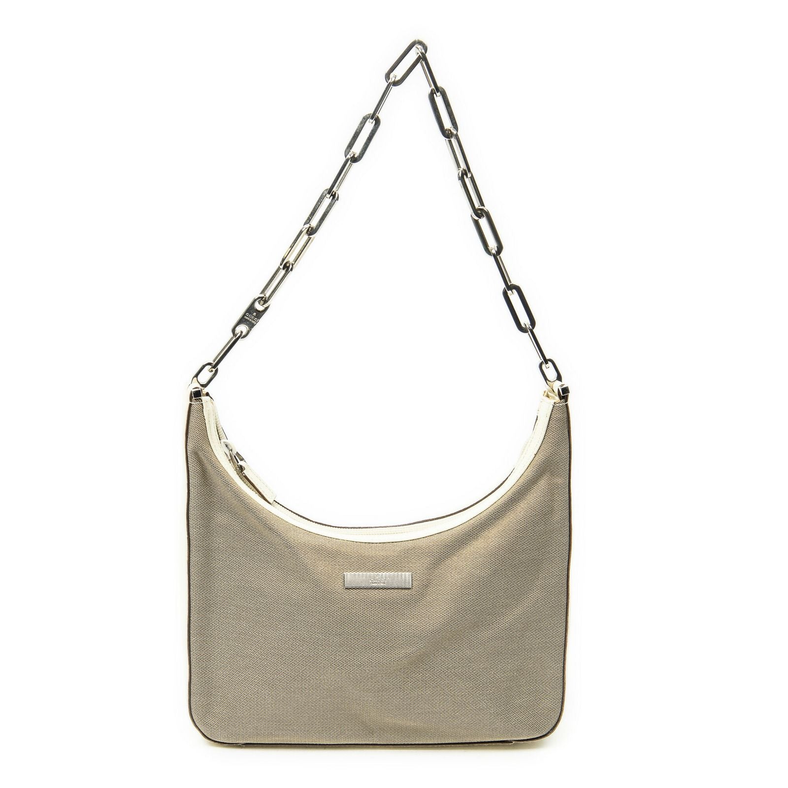 Gucci Vintage Chain Hobo Beige Canvas