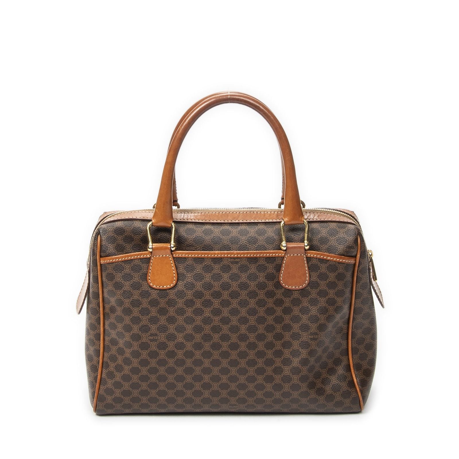 Celine Vintage Boston Brown Macadam Canvas Shoulder — view 5