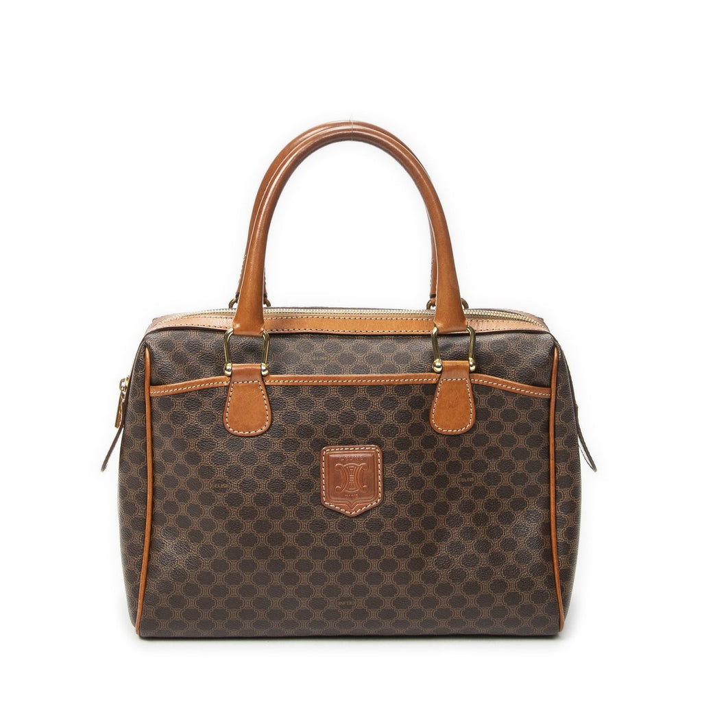 Celine Vintage Boston Brown Macadam Canvas Shoulder