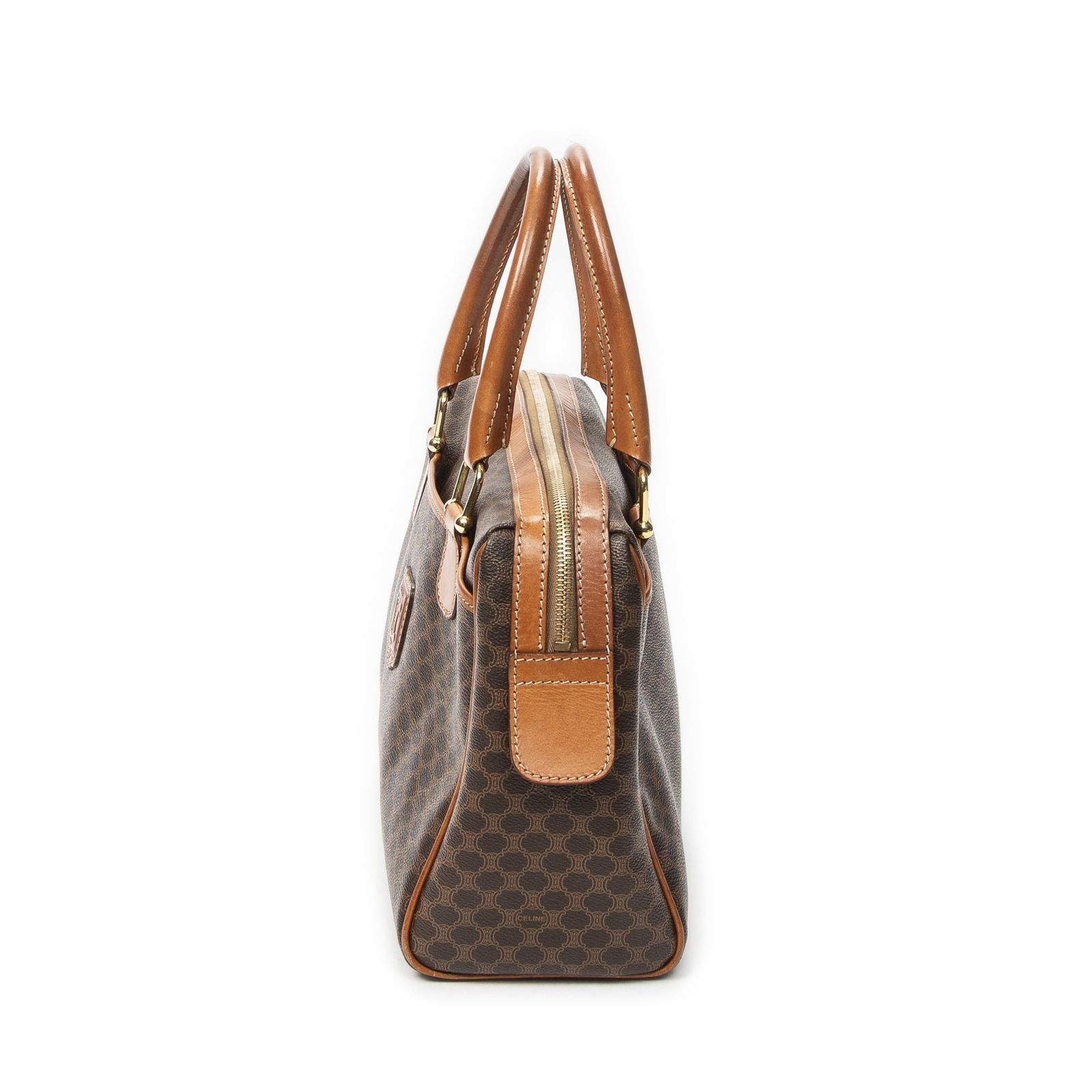 Celine Vintage Boston Brown Macadam Canvas Shoulder — view 3