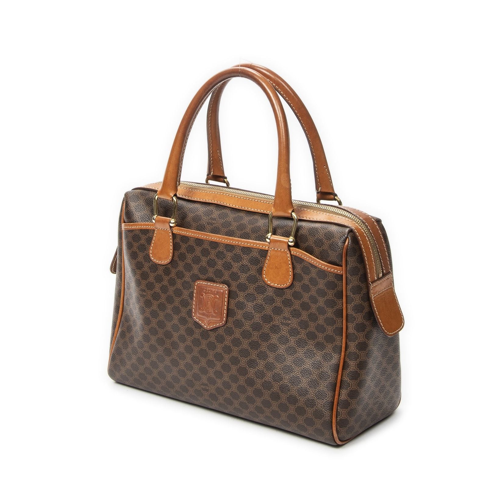 Celine Vintage Boston Brown Macadam Canvas Shoulder — view 2