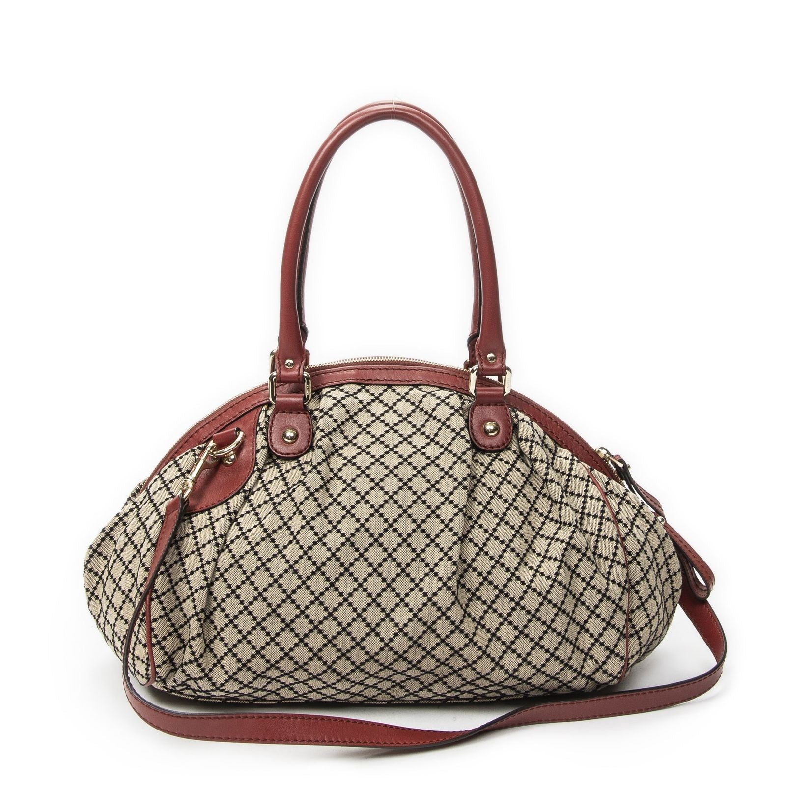 Gucci Ski Boston Beige Red Diamante Canvas Messenger — view 5